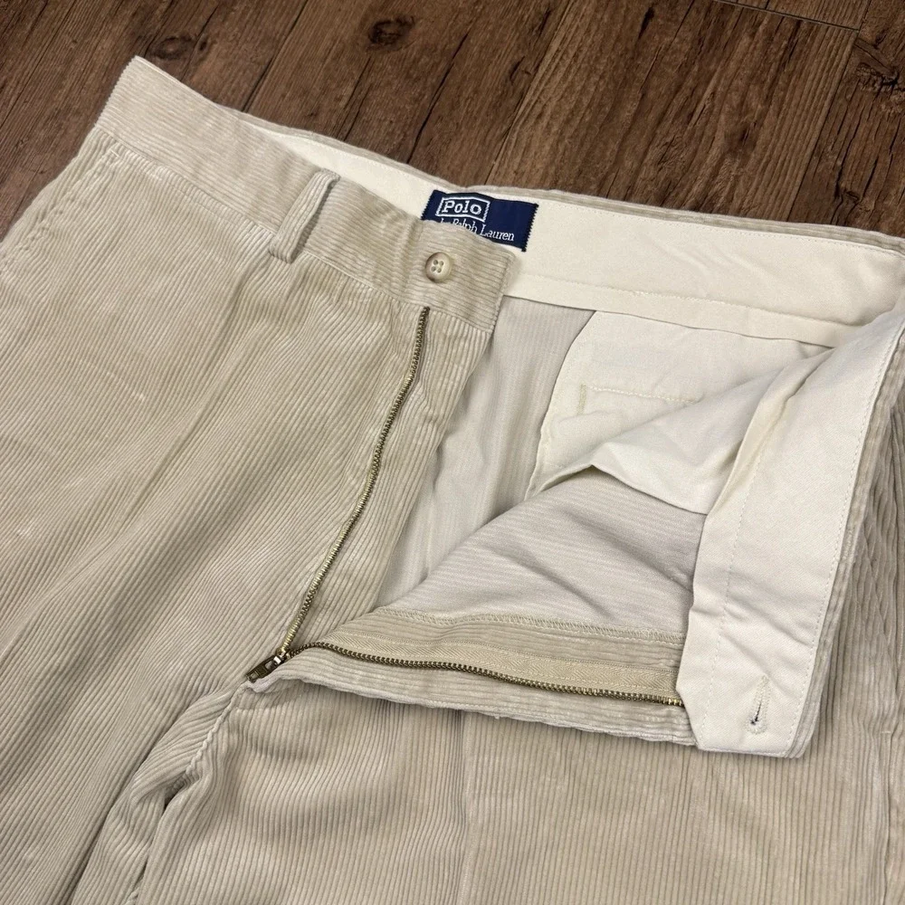 Vtg Polo Ralph Lauren Corduroy Pants‎ Mens 36x34 (35x32) Khaki Cords Andrew Prep